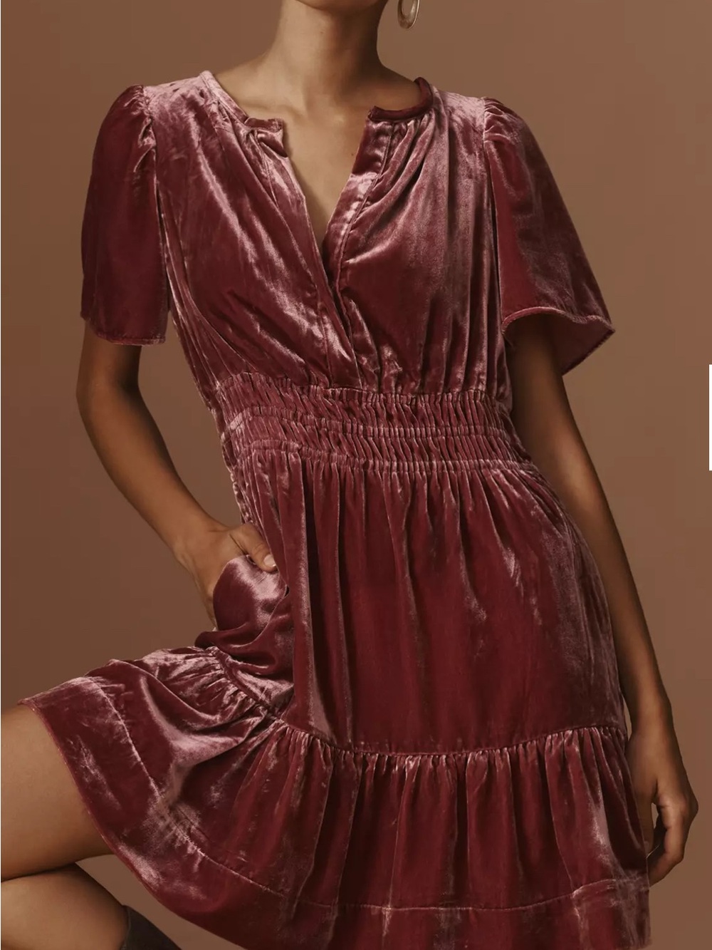 Anthropologie Velvet Mini Dress in Wine